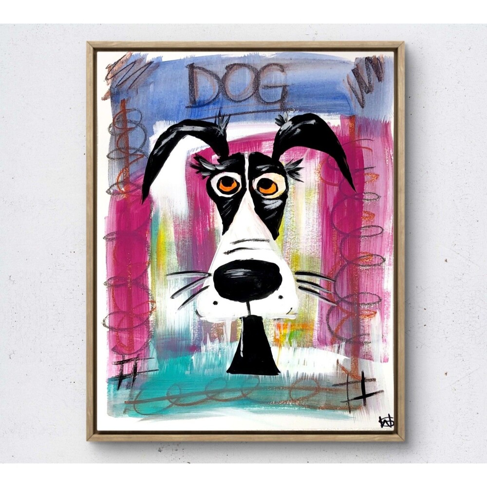 WS cute dog painting 14X11 gallery paper abstract expressionism modern wall art